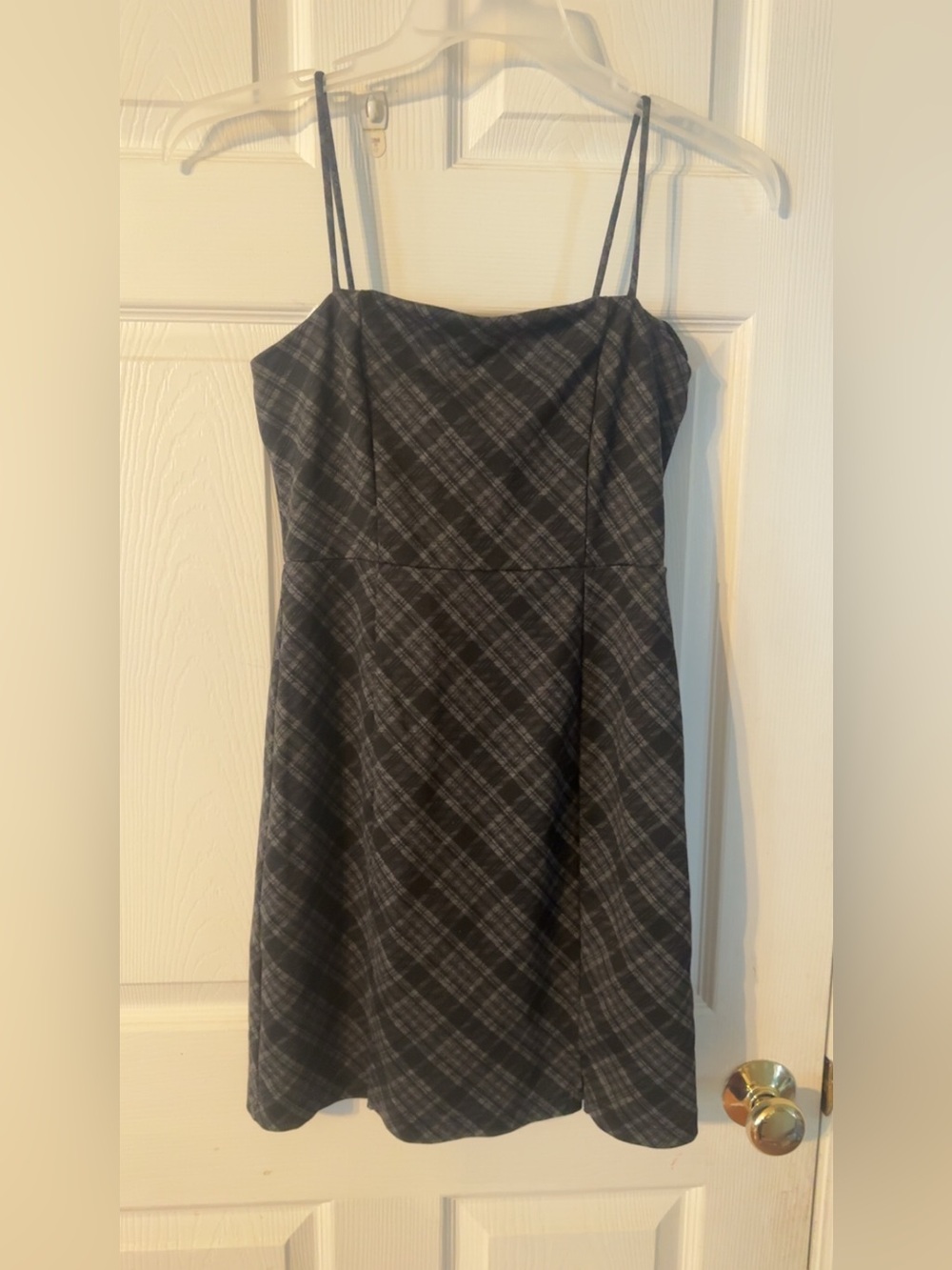 Altar’d State Black Plaid Spaghetti-Strap Mini Dress